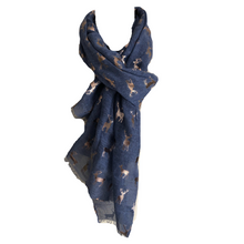 Load image into Gallery viewer, Ladies denim blue with rose Gold Deer Scarf/wrap