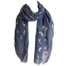 Load image into Gallery viewer, Ladies denim blue with rose Gold Deer Scarf/wrap