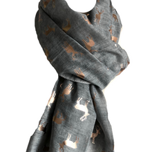 Load image into Gallery viewer, Ladies grey with rose Gold Deer Scarf/wrap