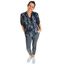 Load image into Gallery viewer, Ladies Navy Blue dandelion print shirt (A127)
