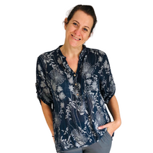 Load image into Gallery viewer, Ladies Navy Blue dandelion print shirt (A127)
