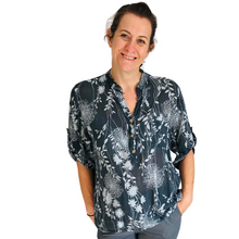 Load image into Gallery viewer, Ladies Dark Grey dandelion print shirt (A127)