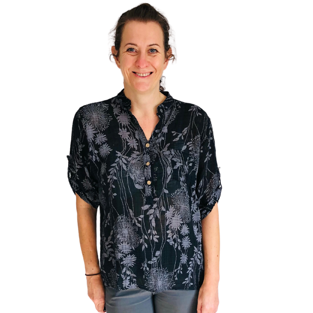 Ladies Black dandelion print shirt (A127)