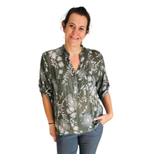 Load image into Gallery viewer, Ladies Khaki dandelion print shirt (A127)
