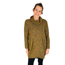 Load image into Gallery viewer, Ladies Long Mustard multi coloured spotty Cowl Neck Jumper (A124)
