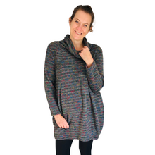 Load image into Gallery viewer, Ladies Long Dark grey multi coloured spotty Cowl Neck Jumper (A124)
