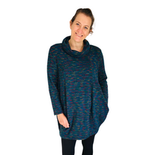 Load image into Gallery viewer, Ladies Long Teal multi coloured spotty Cowl Neck Jumper (A124)