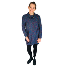 Load image into Gallery viewer, Ladies Long Denim Blue multi coloured spotty Cowl Neck Jumper (A124)
