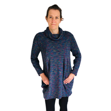 Load image into Gallery viewer, Ladies Long Denim Blue multi coloured spotty Cowl Neck Jumper (A124)
