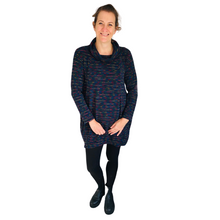 Load image into Gallery viewer, Ladies Long Navy Blue multi coloured spotty Cowl Neck Jumper (A124)