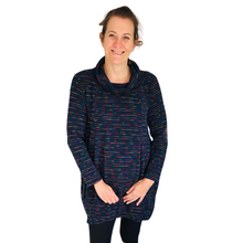 Load image into Gallery viewer, Ladies Long Navy Blue multi coloured spotty Cowl Neck Jumper (A124)