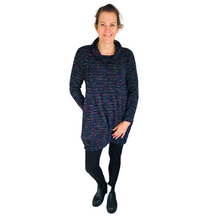 Load image into Gallery viewer, Ladies Long Navy Blue multi coloured spotty Cowl Neck Jumper (A124)