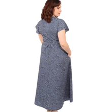 Load image into Gallery viewer, Blue Speckled Animal Print Wrap Dress with cap sleeves and pockets. (A145)