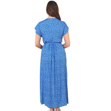 Load image into Gallery viewer, Light Blue Dainty Floral Sprig Wrap Dress with cap sleeves and pockets. (A143)