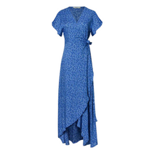 Load image into Gallery viewer, Light Blue Dainty Floral Sprig Wrap Dress with cap sleeves and pockets. (A143)