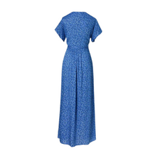 Load image into Gallery viewer, Light Blue Dainty Floral Sprig Wrap Dress with cap sleeves and pockets. (A143)