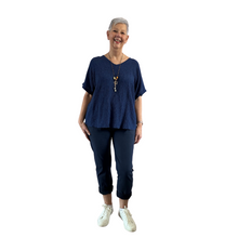 Load image into Gallery viewer, Navy Plain Crinkle cotton top for women. (A147)