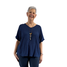 Load image into Gallery viewer, Navy Plain Crinkle cotton top for women. (A147)