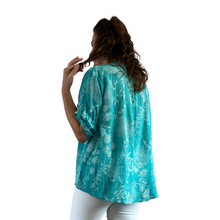 Load image into Gallery viewer, Ladies Turquoise dandelion print shirt (A127)

