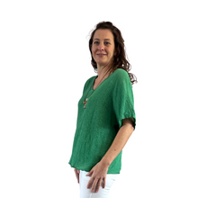 Load image into Gallery viewer, Green Plain Crinkle cotton top for women. (A147)