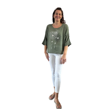 Load image into Gallery viewer, Khaki Greenn with Heart firework T shirt for women (A108)