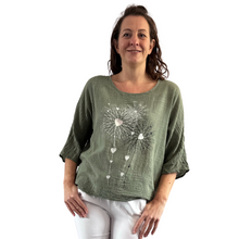 Load image into Gallery viewer, Khaki Greenn with Heart firework T shirt for women (A108)