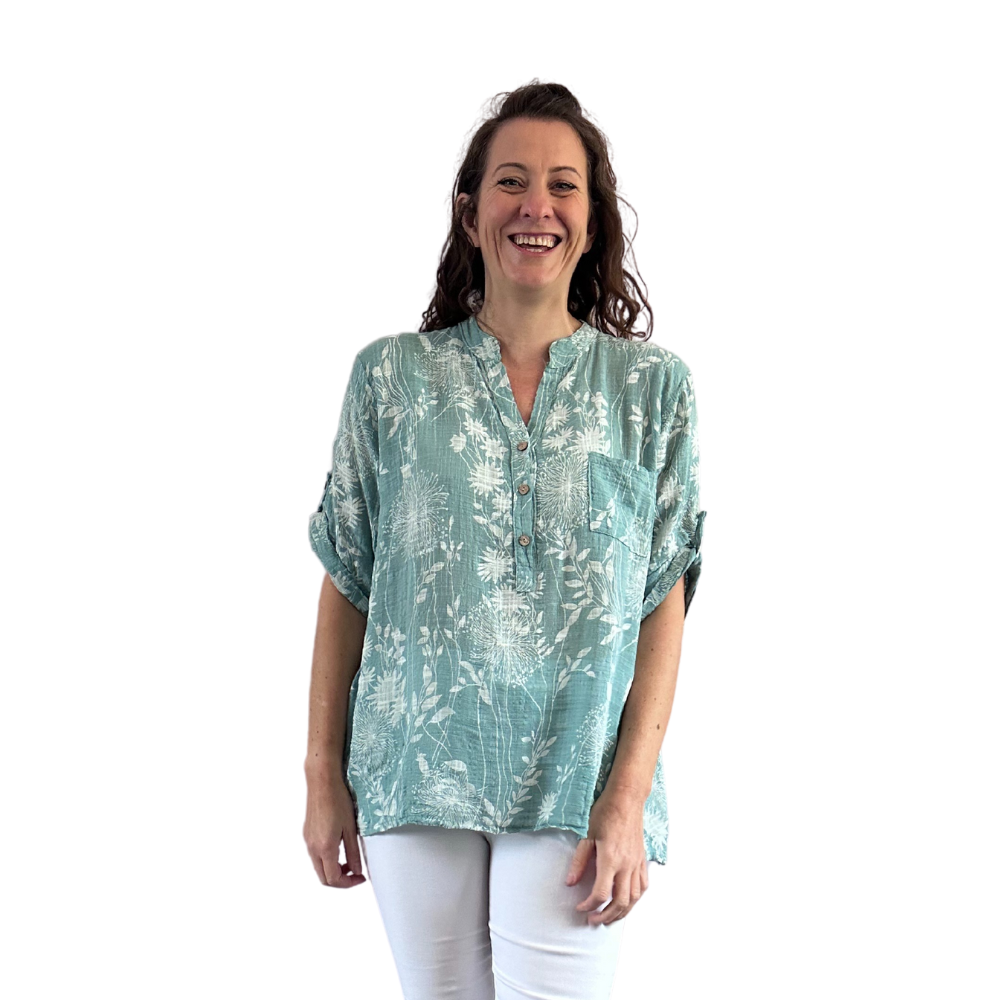 Ladies sky blue dandelion print shirt (A127)
