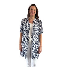 Load image into Gallery viewer, White/navy shirt/dress with Floral design for women (A150)