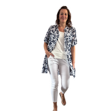 Load image into Gallery viewer, White/navy shirt/dress with Floral design for women (A150)