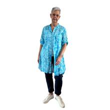 Load image into Gallery viewer, Turquoise shirt/dress with Floral design for women (A150)