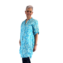 Load image into Gallery viewer, Turquoise shirt/dress with Floral design for women (A150)