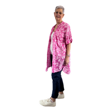 Load image into Gallery viewer, Fuchsia pink shirt/dress with Floral design for women (A150)
