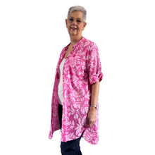 Load image into Gallery viewer, Fuchsia pink shirt/dress with Floral design for women (A150)