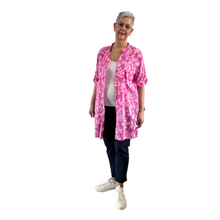 Load image into Gallery viewer, Fuchsia pink shirt/dress with Floral design for women (A150)