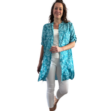 Load image into Gallery viewer, Petrol shirt/dress with Floral design for women (A150)