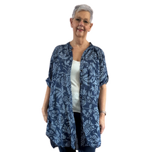 Load image into Gallery viewer, Navy blue shirt/dress with Floral design for women (A150)