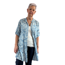 Load image into Gallery viewer, Sky blue shirt/dress with Floral design for women (A150)