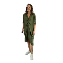 Load image into Gallery viewer, Khaki green twist front oversize dress for women(A153)