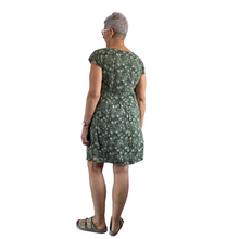 Load image into Gallery viewer, Khaki green rose Print Dress with pockets for women. (A154)