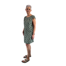 Load image into Gallery viewer, Khaki green rose Print Dress with pockets for women. (A154)
