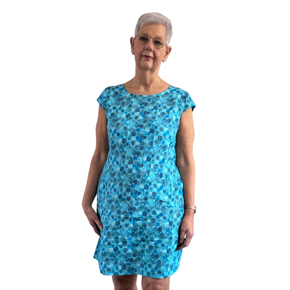 Turquoise rose Print Dress with pockets for women. (A154)