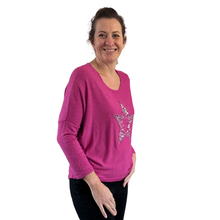 Load image into Gallery viewer, Fuchsia pink Shine star soft knit top for women. (A155)