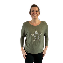 Load image into Gallery viewer, Khaki green Shine star soft knit top for women. (A155)
