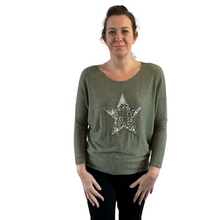 Load image into Gallery viewer, Khaki green Shine star soft knit top for women. (A155)