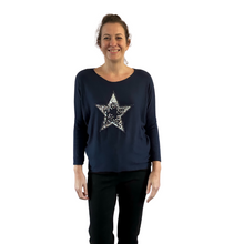Load image into Gallery viewer, Navy blue Shine star soft knit top for women. (A155)