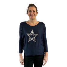 Load image into Gallery viewer, Navy blue Shine star soft knit top for women. (A155)