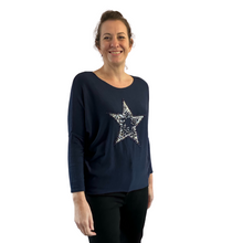 Load image into Gallery viewer, Navy blue Shine star soft knit top for women. (A155)