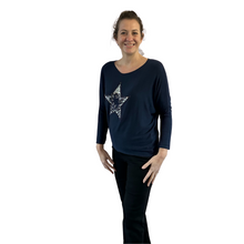 Load image into Gallery viewer, Navy blue Shine star soft knit top for women. (A155)