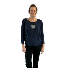 Load image into Gallery viewer, Navy blue Heart balloon soft knit top for women. (A156)