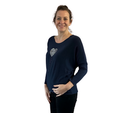 Load image into Gallery viewer, Navy blue Heart balloon soft knit top for women. (A156)